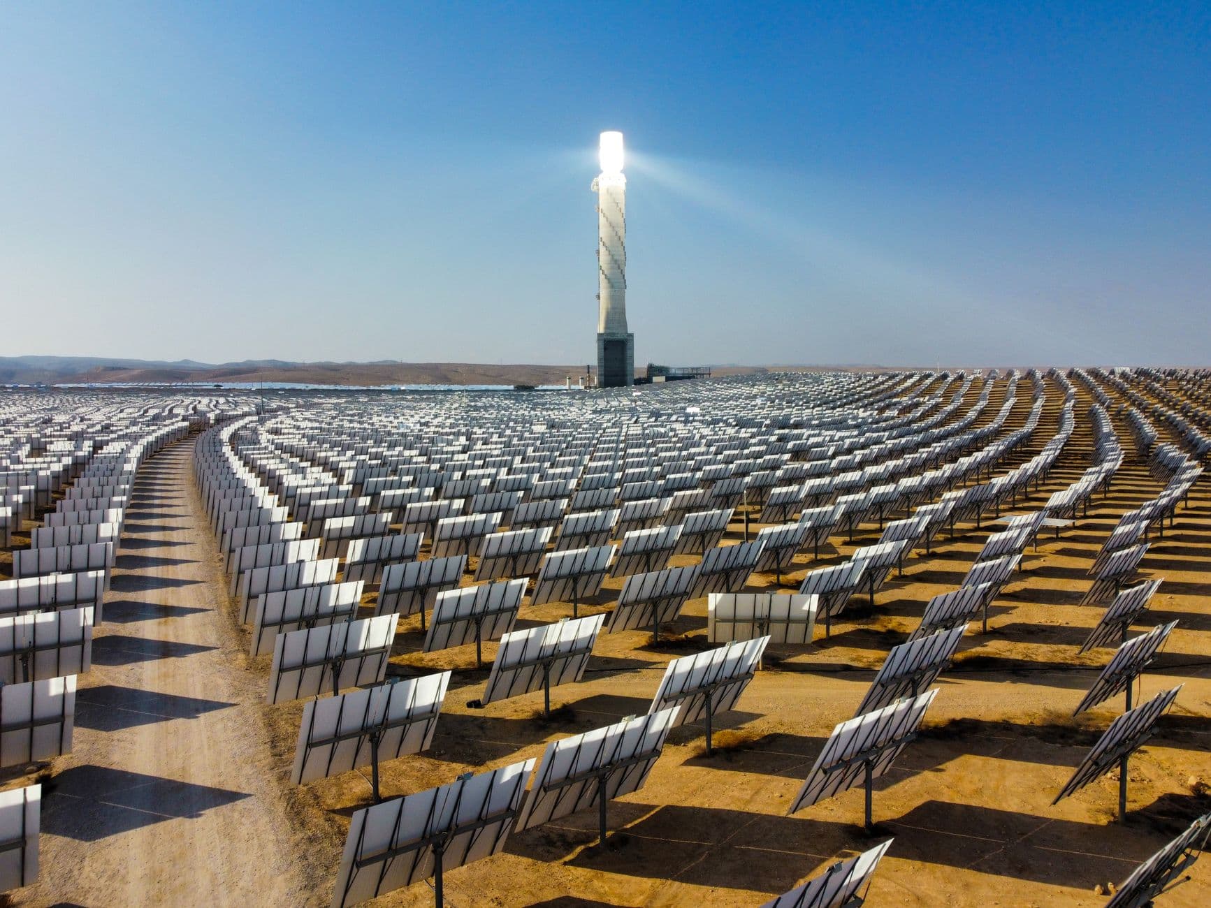 Vast array of solar panels at Ashalim Solar Plant in Israel's Negev Desert